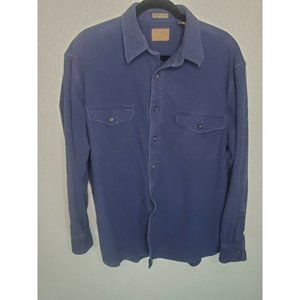 St John's Bay Men's Size Large Button Up Shirt Blue Heavyweight Chamois Cloth
